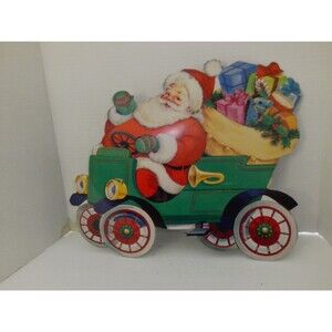 Vintage Santa Driving Antique Old Car Die Cut- Cut Out